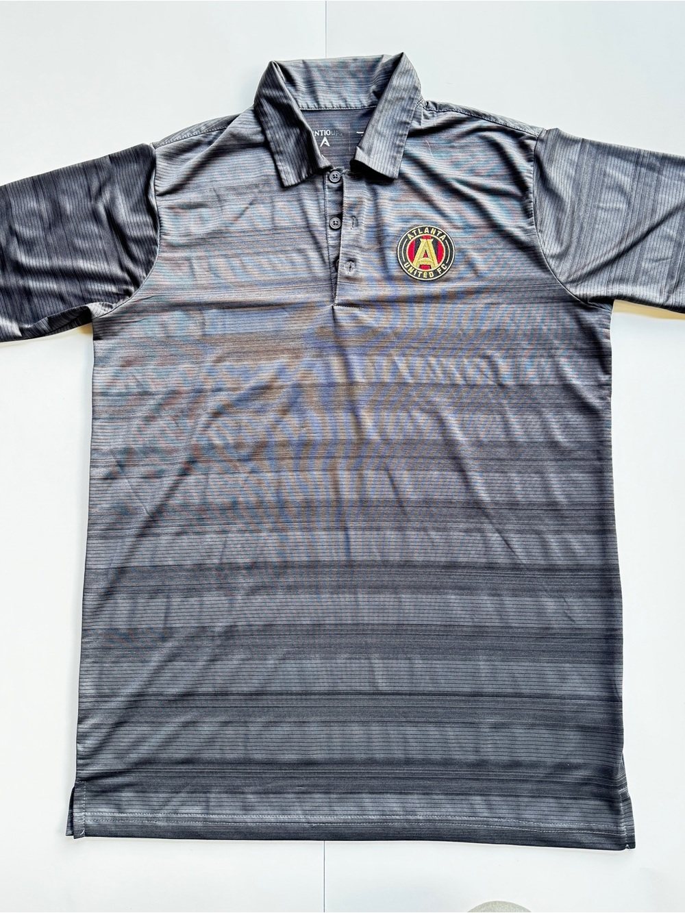 Antigua Men's Gray Striped Atlanta United Polo
